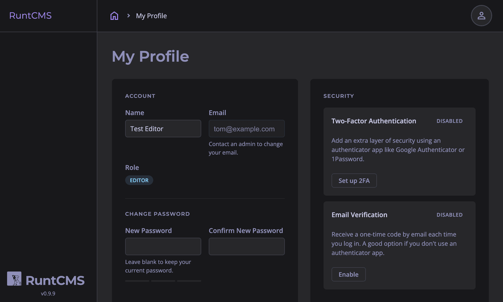 My Profile page