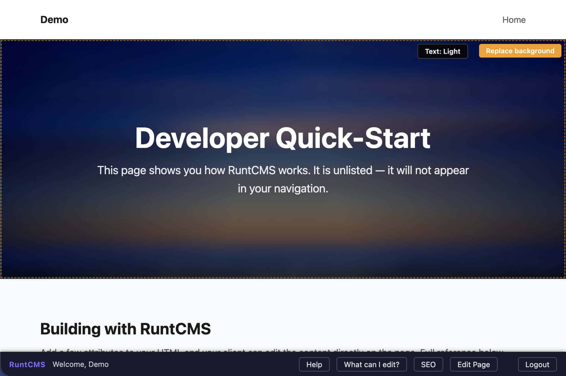Hover overlay on an editable image, showing the Replace Image button