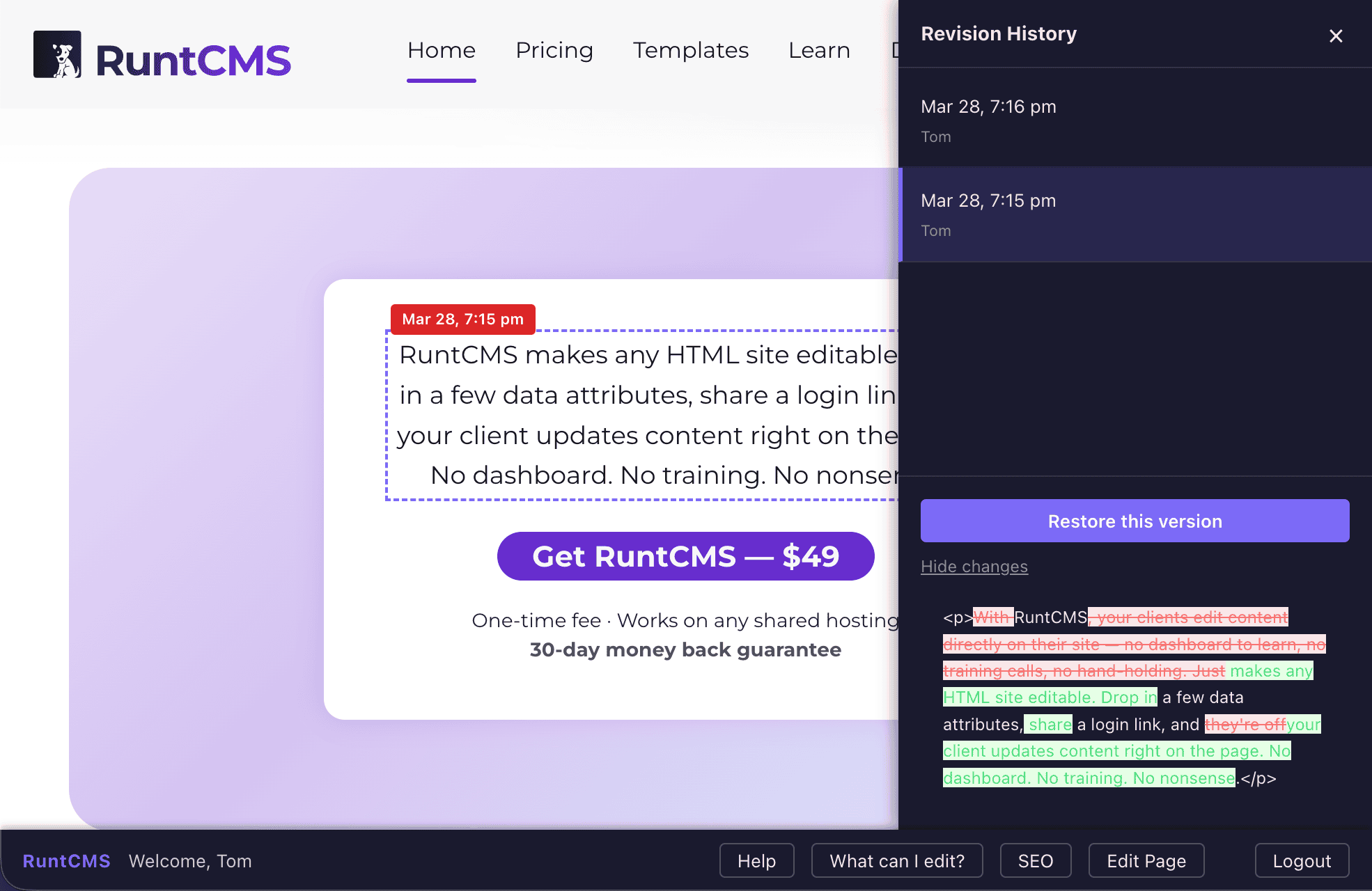 Diff view showing added text in green and removed text in red strikethrough